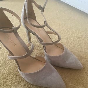 Nine West grey suede t-strap heels